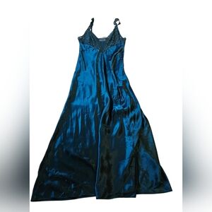 Victoria Secret Gold Label Vintage Teal Blue Lacy Long Slip Dress Chemise, M